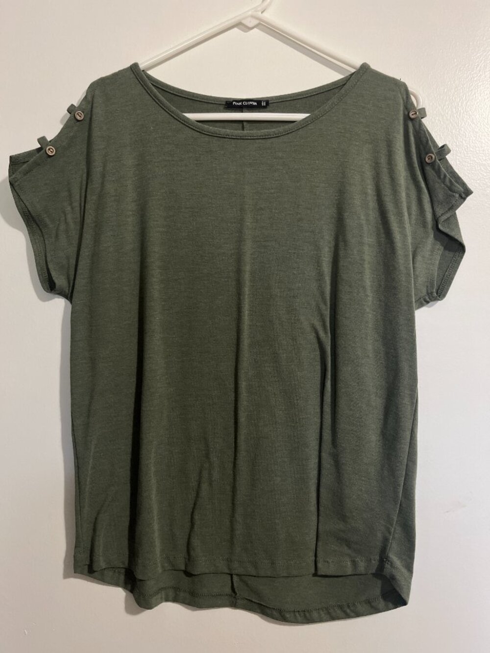 Pink Clover Olive Green Cold Shoulder Button Detail Top Blouse Size Medium